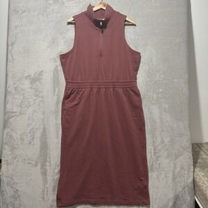 Athleta Retroterry Dress Women's XL Rosewood Sleeveless 1/4 Zip Cinched Waist